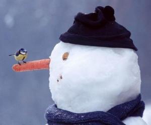 Puzzle Χιονάνθρωπος με ένα πουλί για την μύτη του